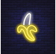 Neon-Banane vor einer Ziegelwand
