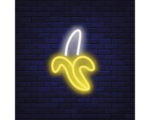 Leinwandbild Neon Banana 27x27 cm Neon-Banane vor einer Ziegelwand