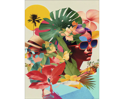 Illustration einer Frau mit tropischen Blättern und Blumen