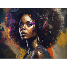 Gemälde einer Frau mit lockigem Haar und Ohrringen