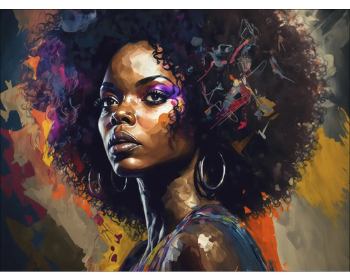 Gemälde einer Frau mit lockigem Haar und Ohrringen