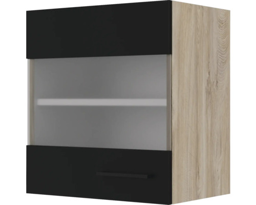 Flex Well Hängeschrank mit Glastür Capri BxTxH 50 x 32 x 54,8 cm schwarz matt antifingerprint zerlegt Anschlag reversibel 00012592