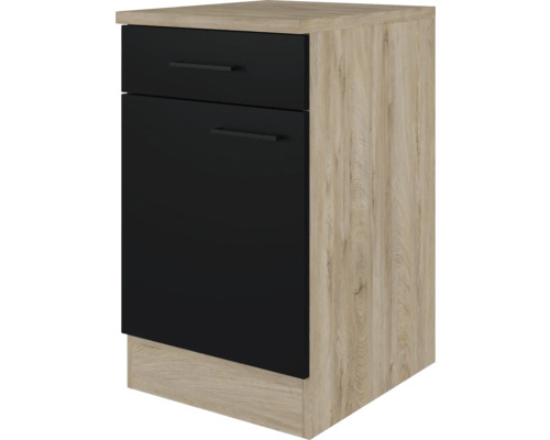 Flex Well Unterschrank mit Schublade und Drehtür Capri BxTxH 50 x 60 x 85 cm schwarz matt antifingerprint zerlegt Anschlag reversibel (links oder rechts montierbar)