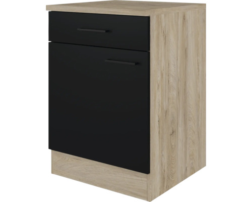 Flex Well Unterschrank mit Schublade und Drehtür Capri BxTxH 60x60x85 cm Frontfarbe schwarz matt antifingerprint Anschlag reversibel (links oder rechts montierbar)