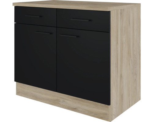 Flex Well Unterschrank mit Schublade und Drehtür Capri BxTxH 100 x 60 x 85 cm schwarz matt antifingerprint zerlegt Anschlag links rechts