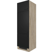 Küchenhochschrank mit schwarzer Front und Holzdekor