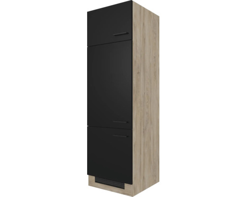 Kühlumbauschrank für 88er Einbaukühlschrank Flex Well Capri BxTxH 60 x 57 x 200 cm Front schwarz matt Korpus wildeiche