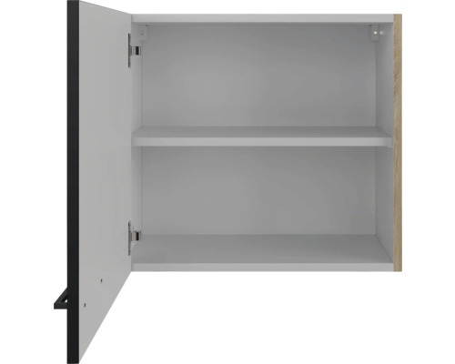 Geöffneter Hängeschrank mit Einlegeböden