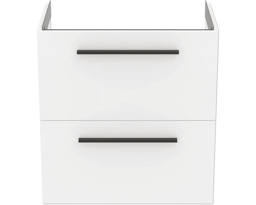 Weißer Waschtischunterschrank mit zwei Schubladen und Griffen