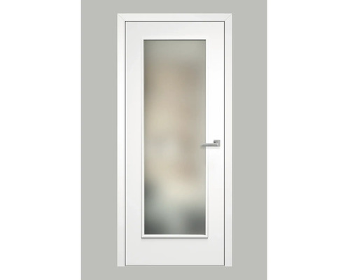Pertura Zimmertür Kajsa 02 weißlack 81x240 mit Lichtausschnitt inkl. Glas satiniert weiß 4 mm DIN Links mit MAGNET-Schloss und Kante Aluminium eloxiert