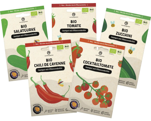 Bio Gemüse-Set Wundergarten Chilli Tomate Gurke Zucchini Gemüsesamen umhülltes Saatgut mit Pflanzenkohle