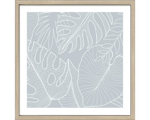 Gerahmtes Bild Line Art Leaves 53x53 cm