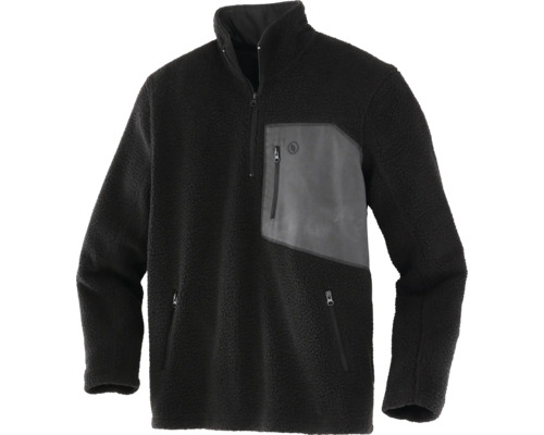 Schwarzer Fleece-Pullover mit halbem Reißverschluss und Taschen