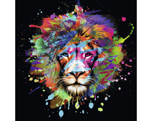 Glasbild Colorful Lion Head III 80x80 cm