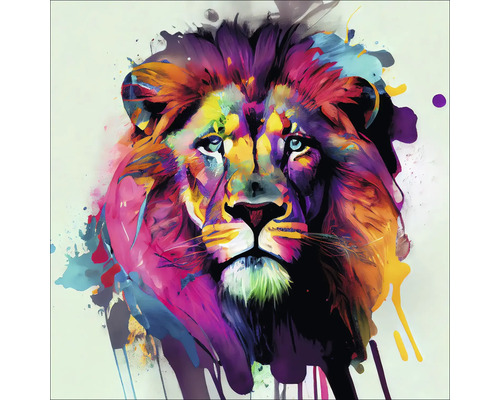Glasbild Colorful Lion Head IV 30x30 cm