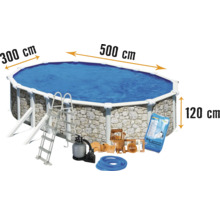 Aufstellpool Stahlwandpool-Set Planet Pool oval 500x300x120 cm inkl. Sandfilteranlage, Einbauskimmer, Leiter, Filtersand & Anschlussschlauch Steinoptik-thumb-0