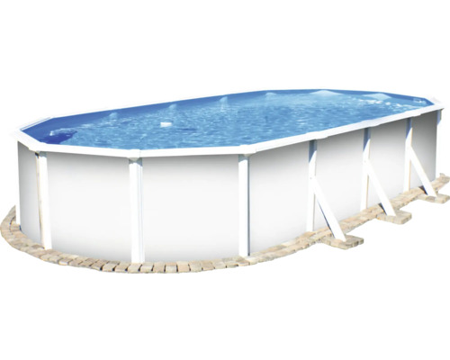 Aufstellpool Stahlwandpool-Set Planet Pool Vision-Pool Classic oval 730x360x120 cm inkl. Sandfilteranlage, Leiter, Einbauskimmer,Filtersand & Anschlussschlauch weiß