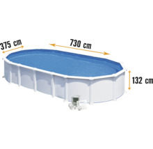 Ovaler Pool mit den Maßen 730 mal 375 mal 132 Zentimeter