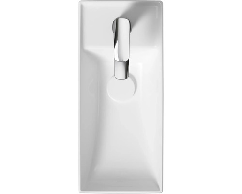 Aufsicht auf ein weißes Aufsatzwaschbecken mit Armatur