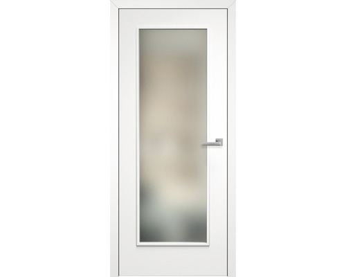 Pertura Zimmertür Kajsa 02 weißlack 56x220 mit Lichtausschnitt inkl. Glas satiniert weiß 4 mm DIN Links mit MAGNET-Schloss und Kante Aluminium eloxiert