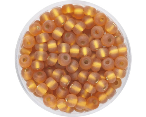 Rocailles Silbereinzug hellbraun matt 4,5 mm 17 g Orangefarbene Rocaillesperlen in einem Behälter