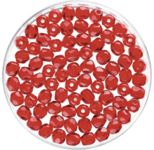 Rote Glasperlen in einer Dose