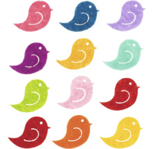 Filz-Vögel bunt gemischt 3 cm 12 Stück