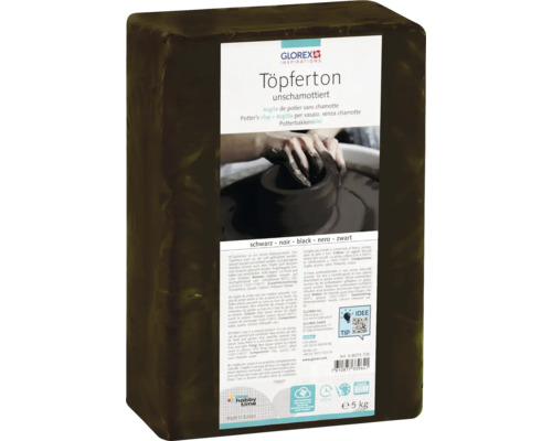 Töpferton Modelliermasse gebrauchsfertig unschamottiert ofenhärtend schwarz 5 kg Block unschamottierter Töpferton