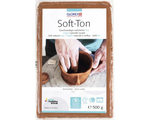 Soft-Ton Modelliermasse gebrauchsfertig weich lufthärtend und ofenhärtend terracotta 500 g GLOREX Soft-Ton, geschmeidiger natürlicher Ton im 500 Gramm Paket