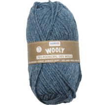 Knäuel blaue Wolle mit 70 Prozent Polyacryl und 30 Prozent Wolle