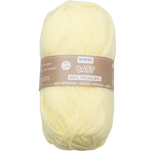 Gelbes Polyacryl-Babygarn von Glorex, 50 Gramm mit circa 200 Meter Lauflänge.