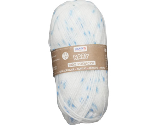 Wolle Baby 100 % Acryl weiß-blau gepunktet 50 g Wolle Baby 100 % Acryl weiß-blau gepunktet 50 g