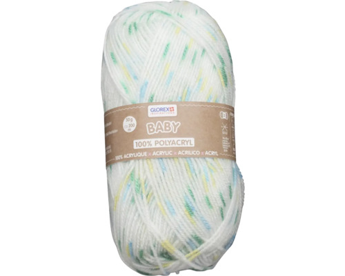 Wolle Baby 100 % Acryl weiß-grün gepunktet 50 g Wolle Baby 100 % Acryl weiß-grün gepunktet 50 g
