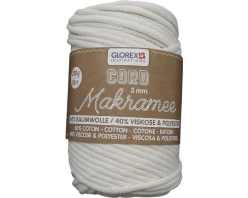 Makramee-Wolle gewebt creme 3 mm 250 g