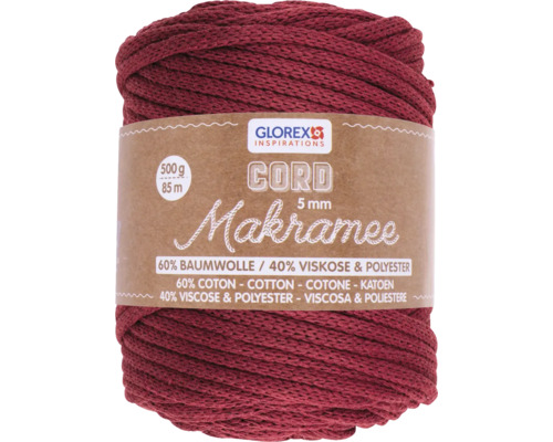 Makramee-Wolle gewebt bordeaux 5 mm 500 g