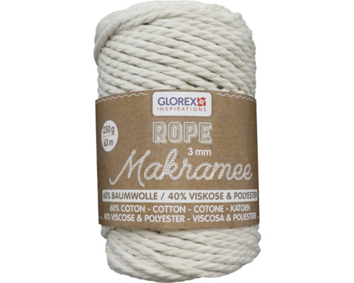 Makramee-Wolle gedreht creme 3 mm 250 g