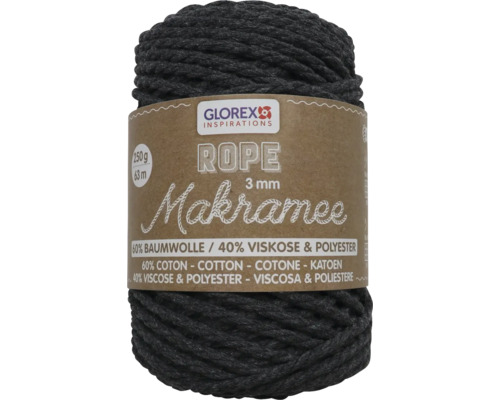 Makramee-Wolle gedreht anthrazit 3 mm 250 g