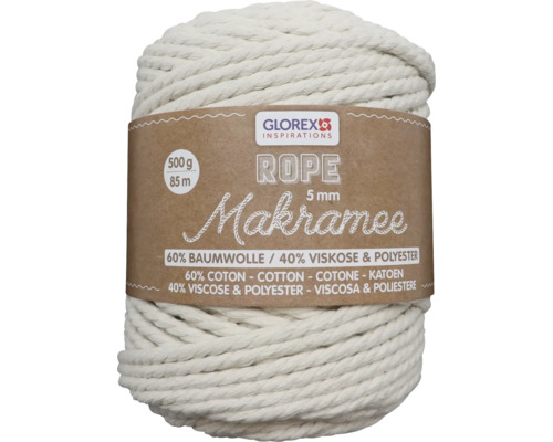 Makramee Rope 5 mm 500 g 85 m dreifädig gedreht creme Knäuel Makramee Garn, 5 mm dick