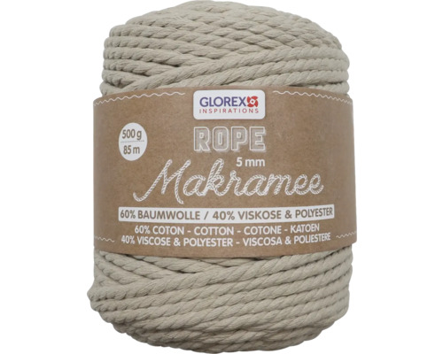 Makramee Rope 5 mm 500 g 85 m dreifädig gedreht taupe Glorex Makramee Seil, 5 mm, 500 g