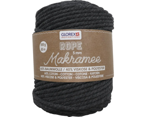 Makramee-Wolle gedreht anthrazit 5 mm 500 g