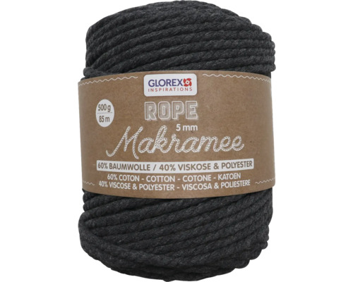 Makramee Rope 5 mm 500 g 85 m dreifädig gedreht anthrazit Makramee Garn 5 mm