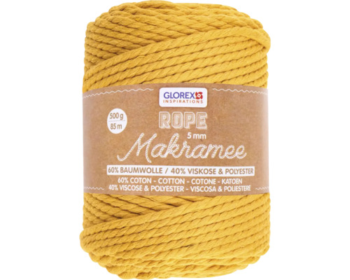 Makramee Rope 5 mm 500 g 85 m dreifädig gedreht senfgelb Gelbe Makramee-Kordel, 5 mm, 500 g