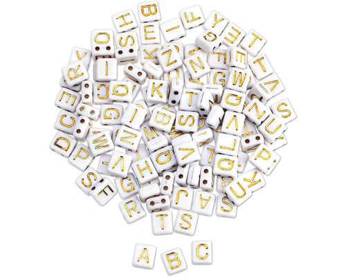 Kunststoffwürfel mit Loch Alphabet weiß