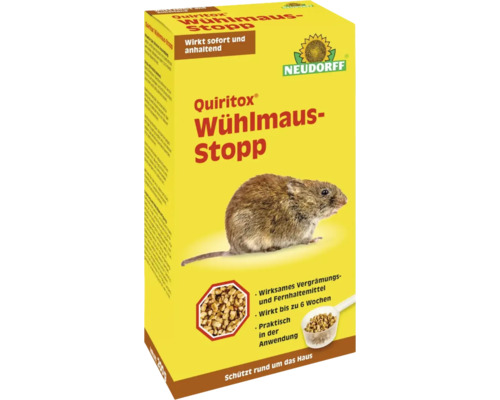 Wühlmausmittel Neudorff Quiritox Wühlmaus-Stopp 200 g Neudorff Quiritox Wühlmaus Stopp Packung mit Wühlmaus Abbildung