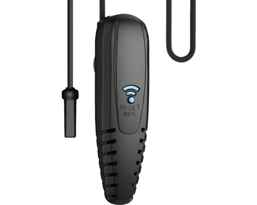 Schwarzer WLAN-Repeater mit Reset-Taste zur Verbesserung der WLAN-Reichweite