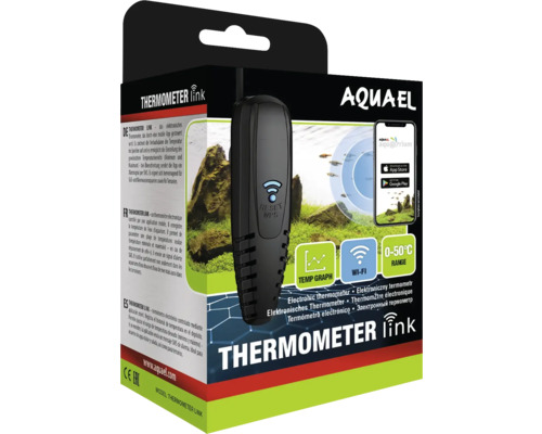 Thermometer AQUAEL Thermometer Link, mit App Steuerung, kann Daten aufzeichnen, arbeitet mit WLAN für Süss- und Salzwasser Terrarien, schwarz, ca. 12 x 5 x 2,5 cm