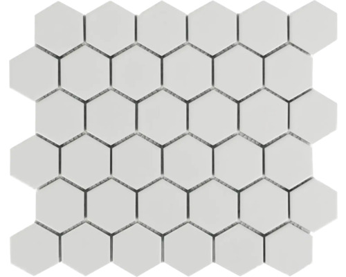 Keramikmosaik Hexagon 32 x 27,9 cm weiß matt