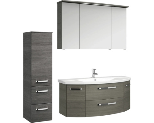 Badmöbel-Set Pelipal Serie 4010 BxHxT 150,5 x 200 x 48 cm Frontfarbe graphit struktur quer Badmöbelset 5-teilig und mehr mit Waschtisch Keramik weiß und Keramik-Waschtisch Waschtischunterschrank Spiegelschrank mit LED-Beleuchtung Badezimmerset mit Waschtisch, Spiegelschrank und Hochschrank im modernen Design