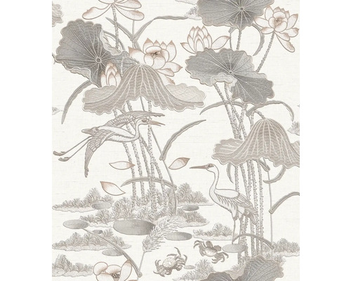 Vliestapete TP422701 Tapestry Seerosen braun beige Tapete mit Seerosen, Reihern und Krabbenmuster