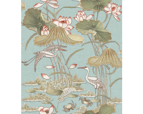 Vliestapete TP422704 Tapestry Seerosen grau grün rot